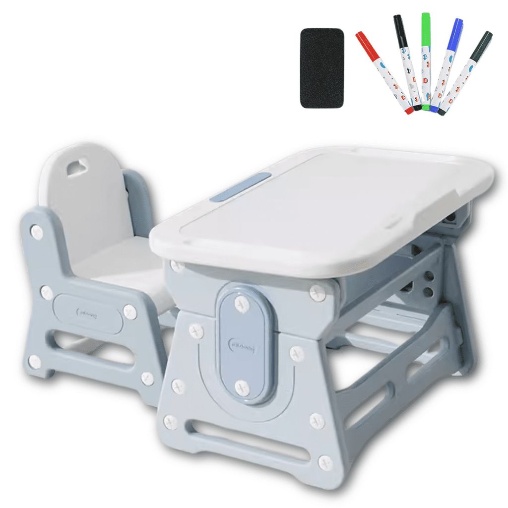 Kindertisch höhenverstellbar mit Stuhl – neigbare Tischplatte – ergonomisch, stabil & sicher – Tisch-Set für Kinder zum Lernen, Malen & Essen