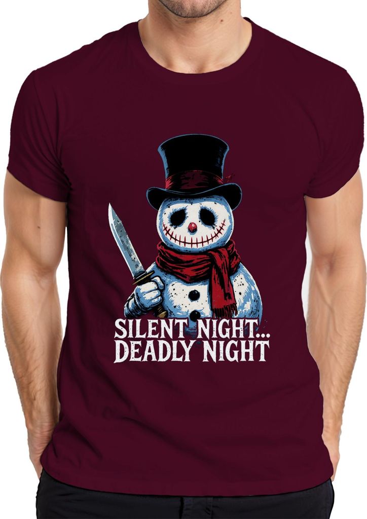 Silent Night Deadly Night Horror Schneemann Messer Weihnachten Herren T-Shirt, Burgundy, L
