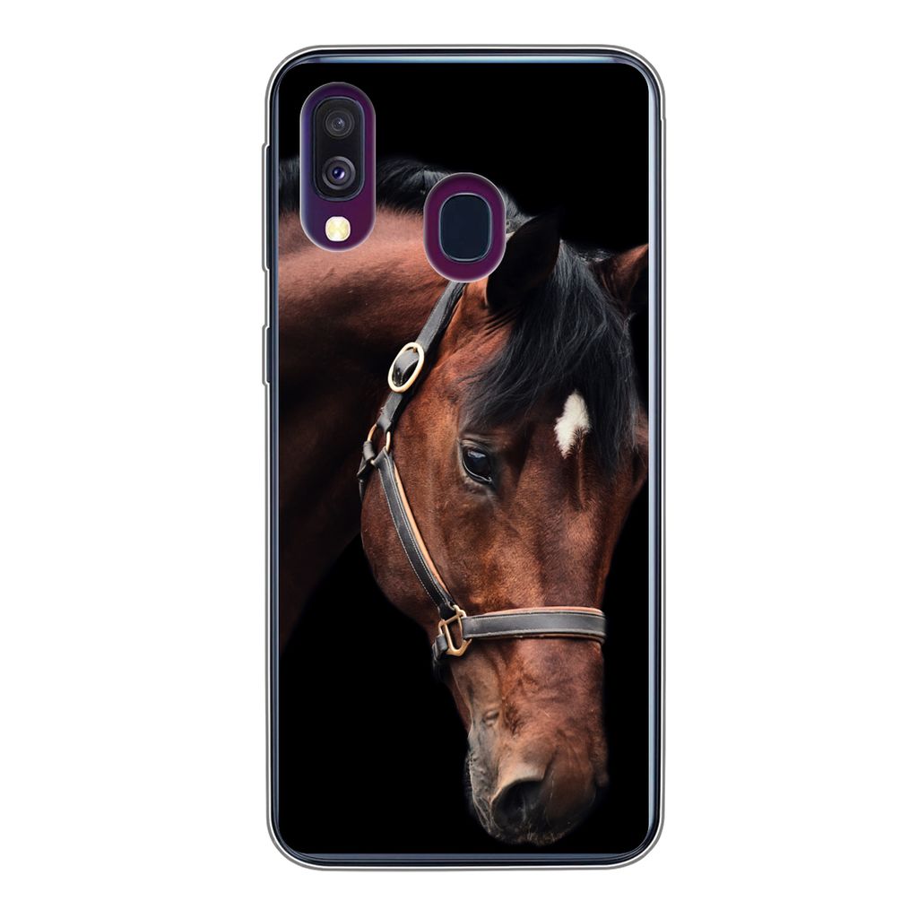 MuchoWow Handyhülle Schutzhülle Hülle für Samsung Galaxy A40 Pferd - Halfter - Braun Silikon Softcase Handy Hülle - Handy-Tasche