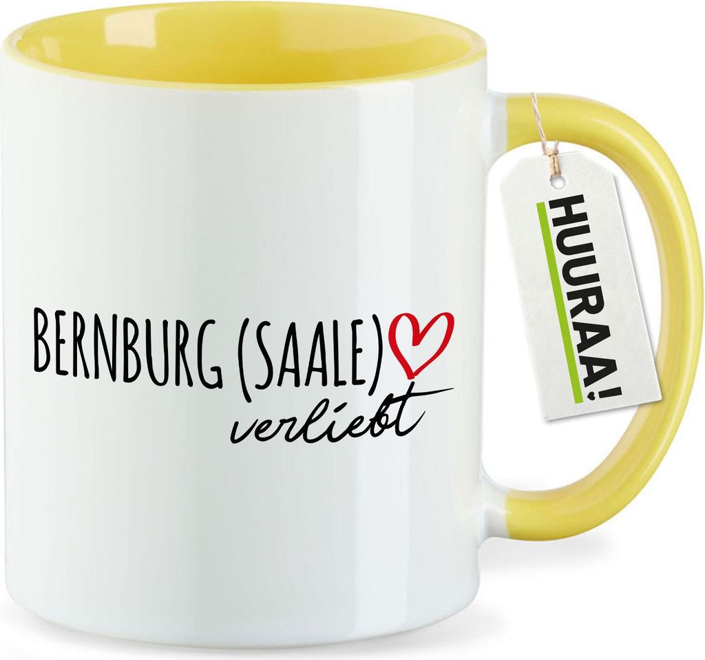 Huuraa Kaffeetasse Bernburg (Saale) verliebt 330ml Gelb Keramik Kaffeebecher Geschenkidee