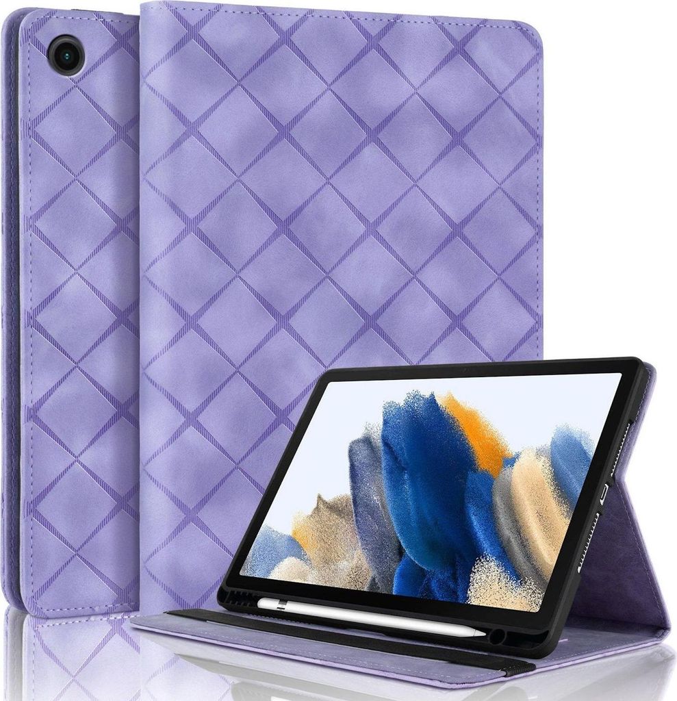 Für Samsung Galaxy Tab A9 aufstellbare Rhombus Muster Kunstleder Hülle Tasche Lila