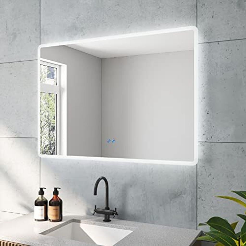 Badezimmerspiegel Badspiegel Led Spiegel mit Beleuchtung Led Spiegel Lichtspiegel Dimmbar 100x70cm Kaltweiß 6400K Anti-beschlag mit Touchschalter ...