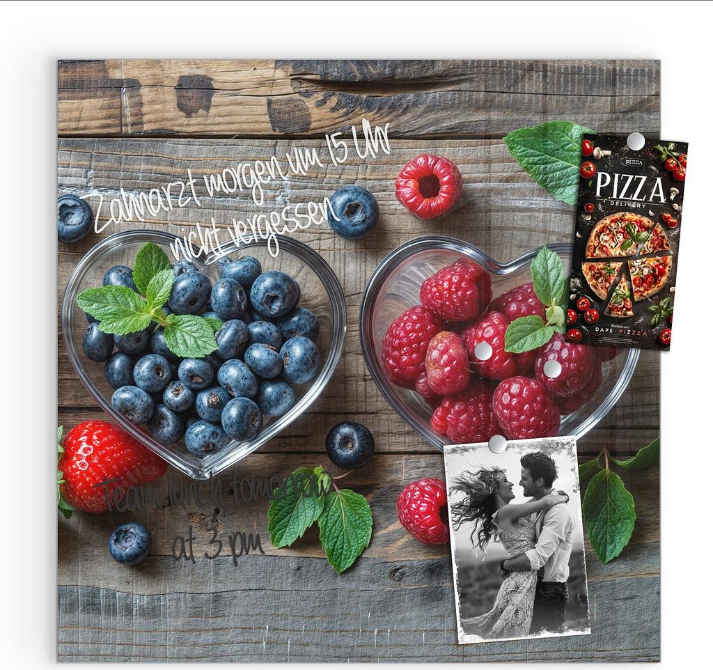 Magnettafel 30x30cm Pinnwand Whiteboard beschreibbar - Herzschalen Beeren