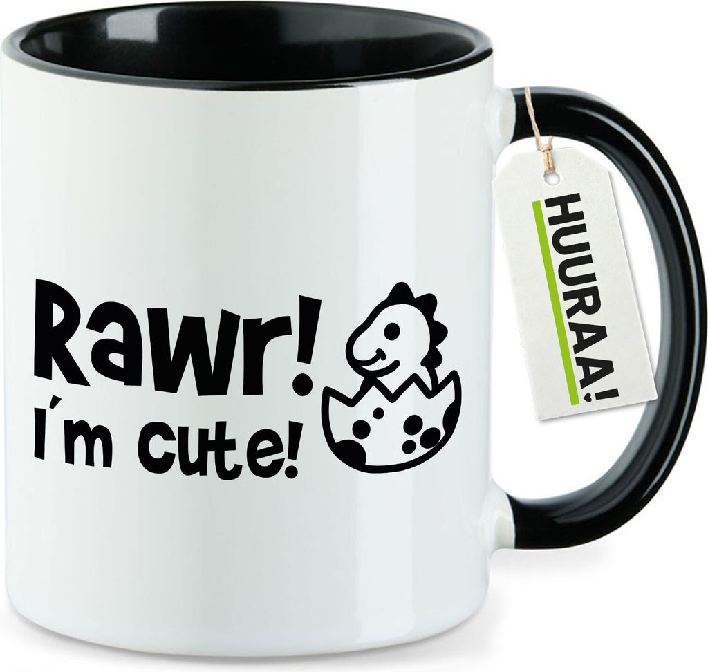 Huuraa Kaffeetasse Baby Dino I`m cute 330ml Schwarz Keramik Kaffeebecher Geschenkidee