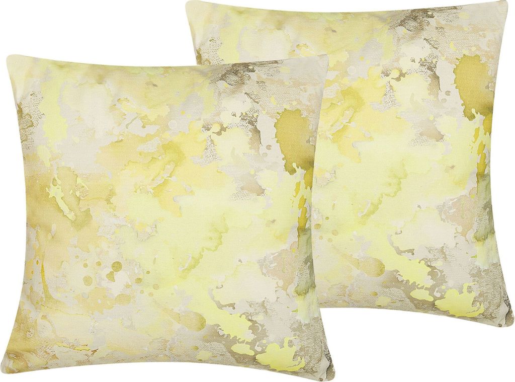 BELIANI Dekokissen Gelb / Grau 45 x 45 cm 2er Set aus Baumwolle mit Fleckenmotiv Salon Schlafzimmer Wohnzimmer Quadratisch Modernes Design