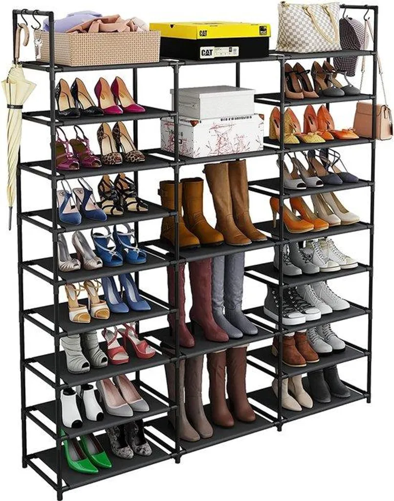 Grand meuble à chaussures vertical 23 étagères en métal noir robuste