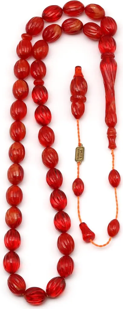 Chapelet de méditation 33 perles en ambre rouge pour prière et dhikr