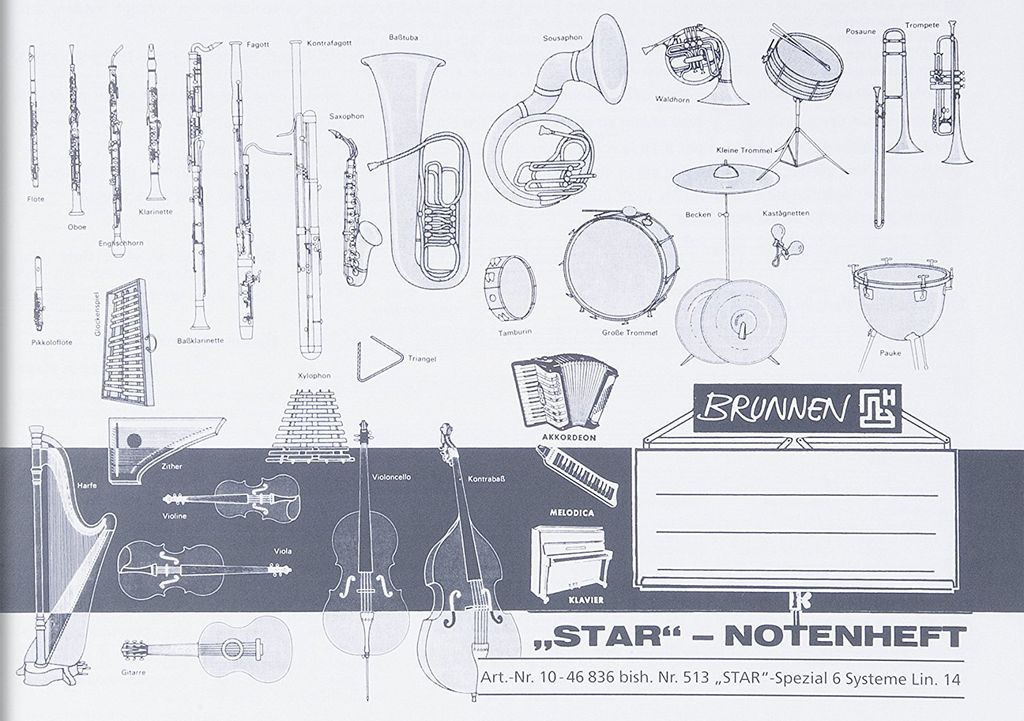 Notenheft A5 quer Star 6 Systeme mit Hilfslinien