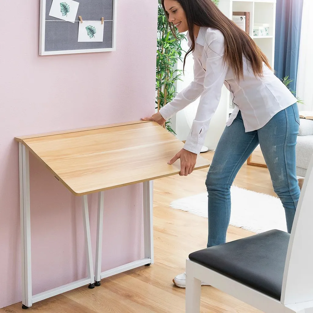 Petit bureau pliable pour télétravail - Console informatique compacte gris - 3