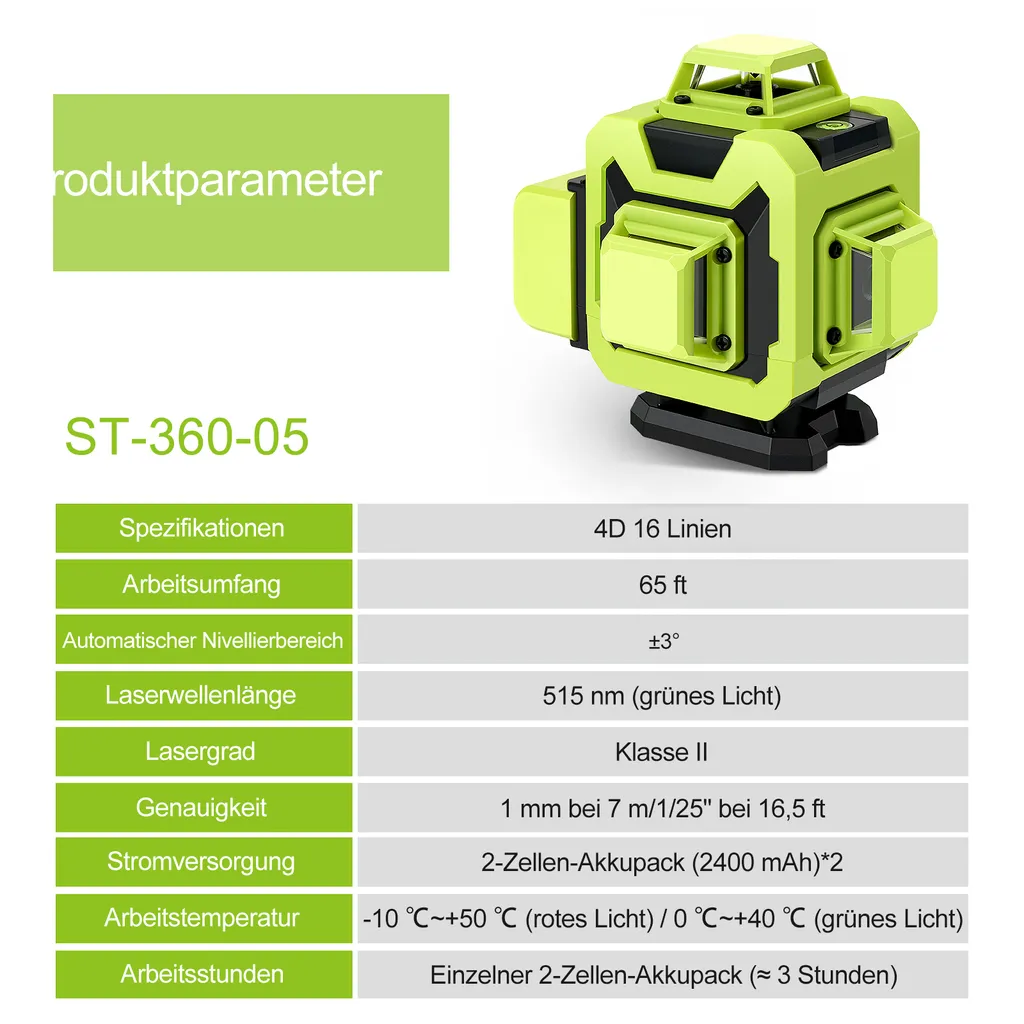 Niveau Laser 16 Lignes 4D Vert Haute Précision et Double Batterie Li-ion - 3