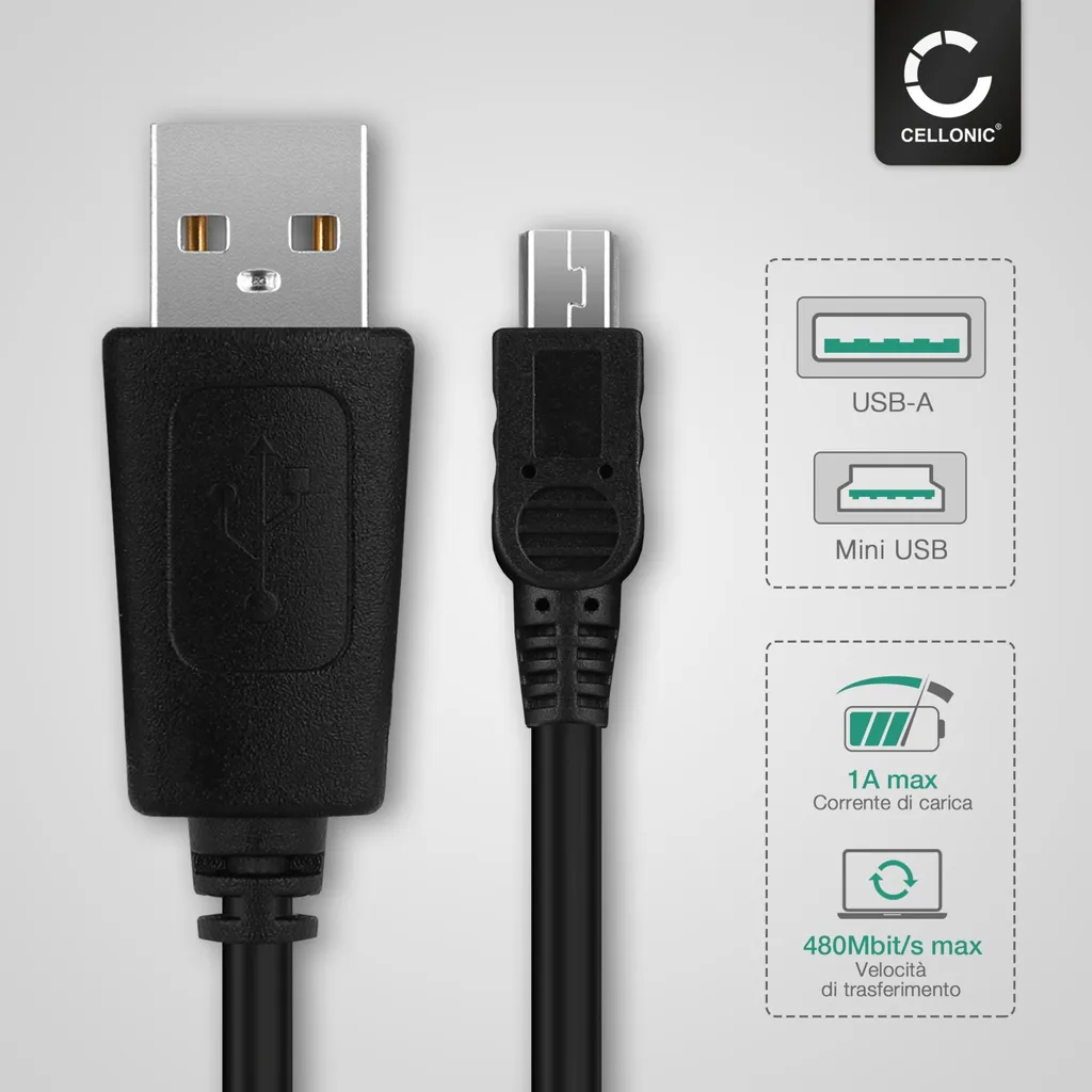 Cavo Mini USB CELLONIC 1m | Cavetto Ricarica 1A per GPS e Fotocamera - 4