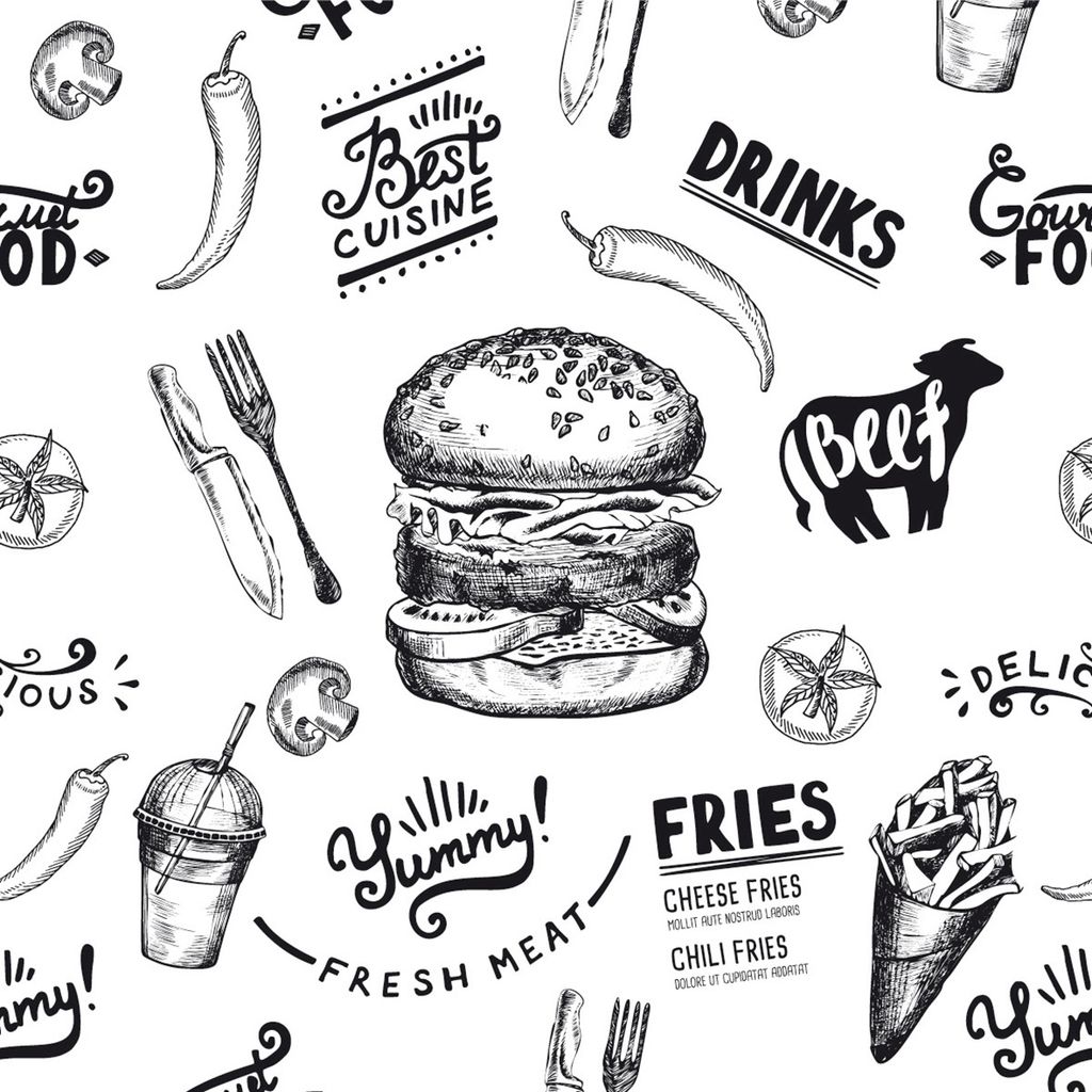 Burgerpapier Burger Menu in Schwarz 30 x 30 cm, 2000 Stück - Mank