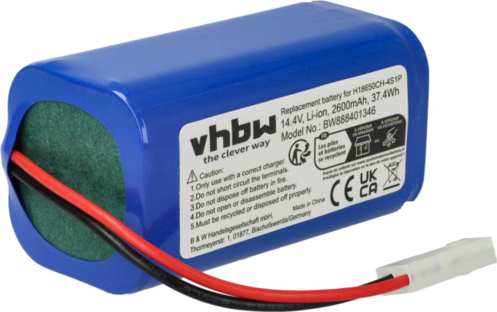 vhbw Akku kompatibel mit Xiaomi Robot Vacuum E12, SKV4136GL, Mi Robot Vacuum Mop Essential Staubsauger (2600 mAh, 14,4 V, Li-Ion)