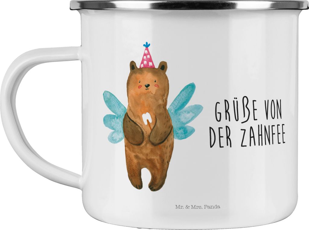 Mr. & Mrs. Panda Teetasse Bär Zahnfee - Weiß - Geschenk, Erster Zahn, Haferl, Teebecher, Milchzahn, Fee, becher emaille, Tasse, Teddy, Pott