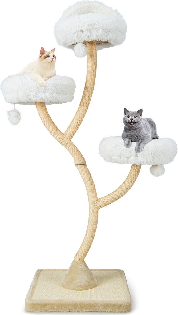 GOPLUS 178 cm Kratzbaum groß, Katzenbaum mit 3 warmen Liegeflächen, 3 klingelnden Bällen, Sisal-Kratzpfosten und -Brett, Katzenkratzbaum mit geb...