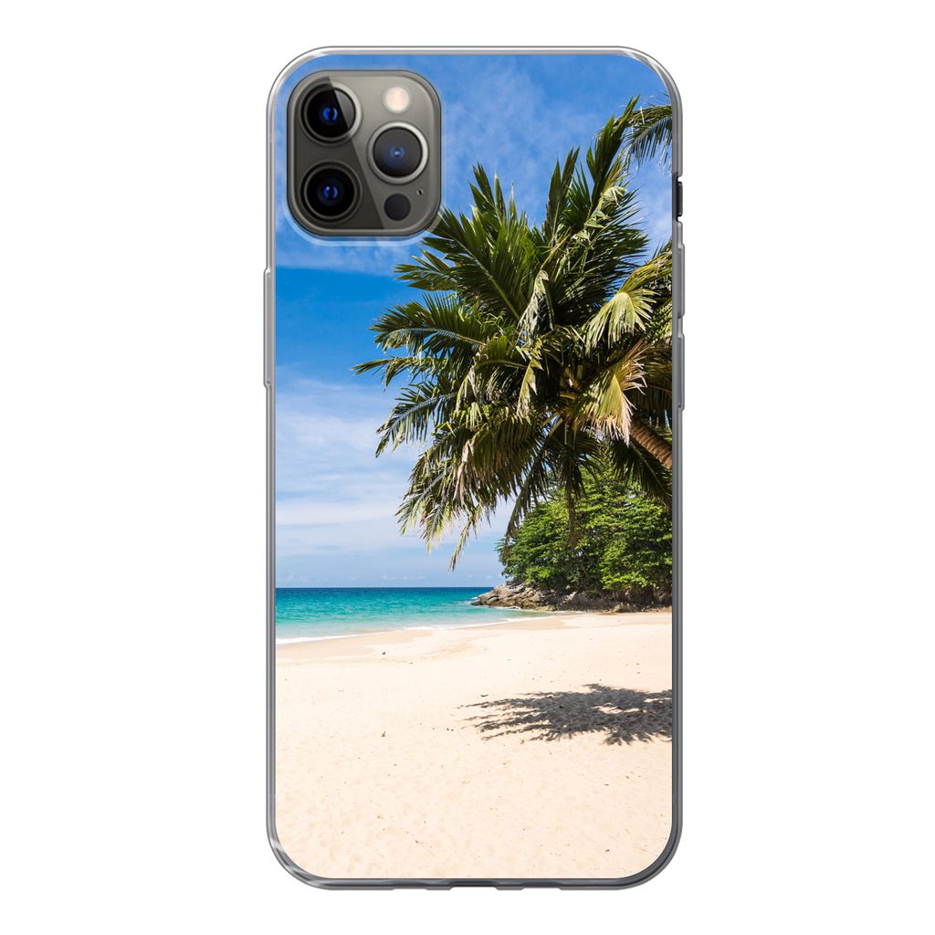 MuchoWow Handyhülle Schutzhülle Hülle für iPhone 13 Pro Max Strand - Tropen - Meer Silikon Softcase Handy Hülle - Mobiltelefon