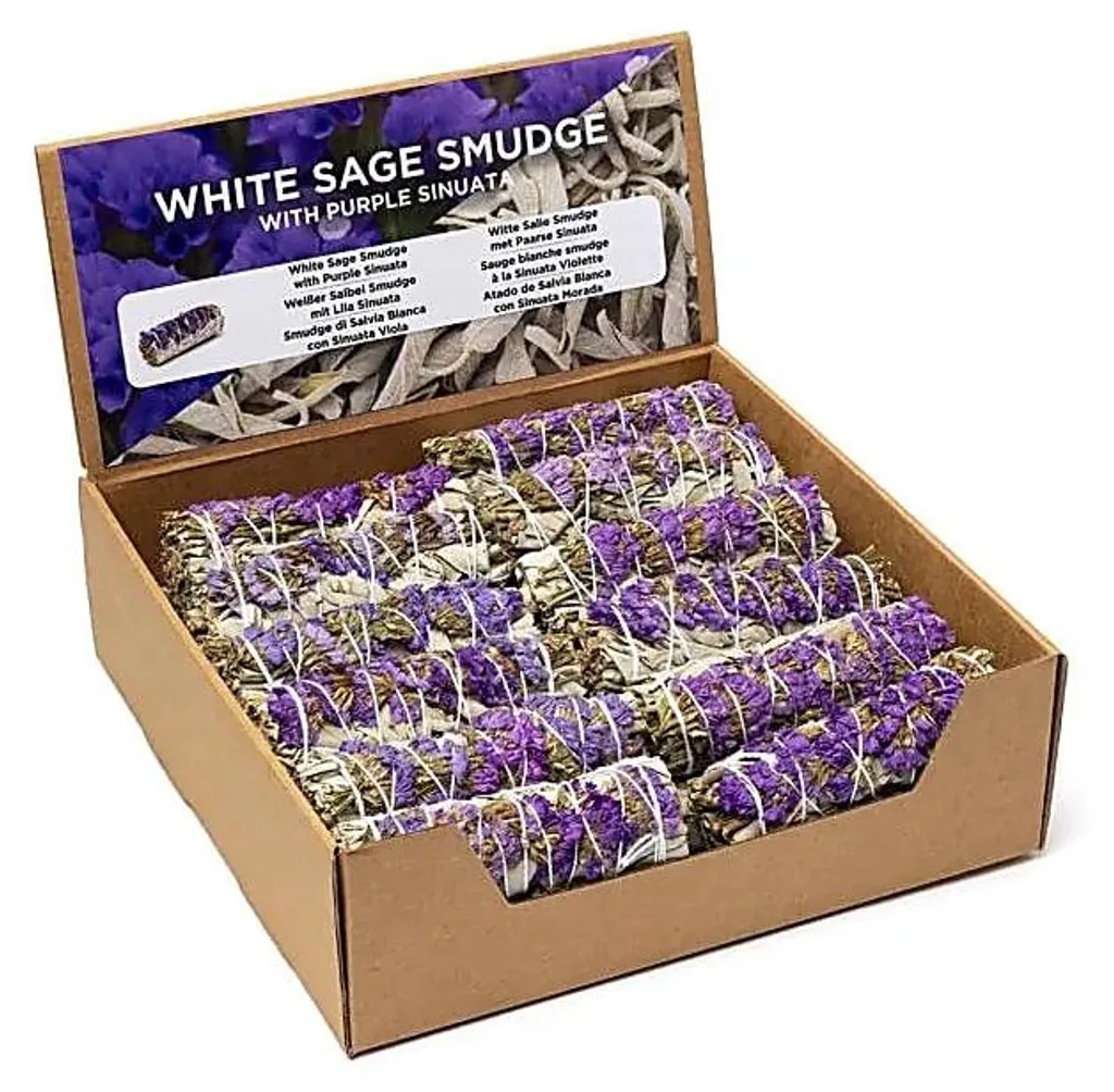 Sauge Blanche et Sinuata Violet 11 cm - Bouquet de Fumigation Artisanal