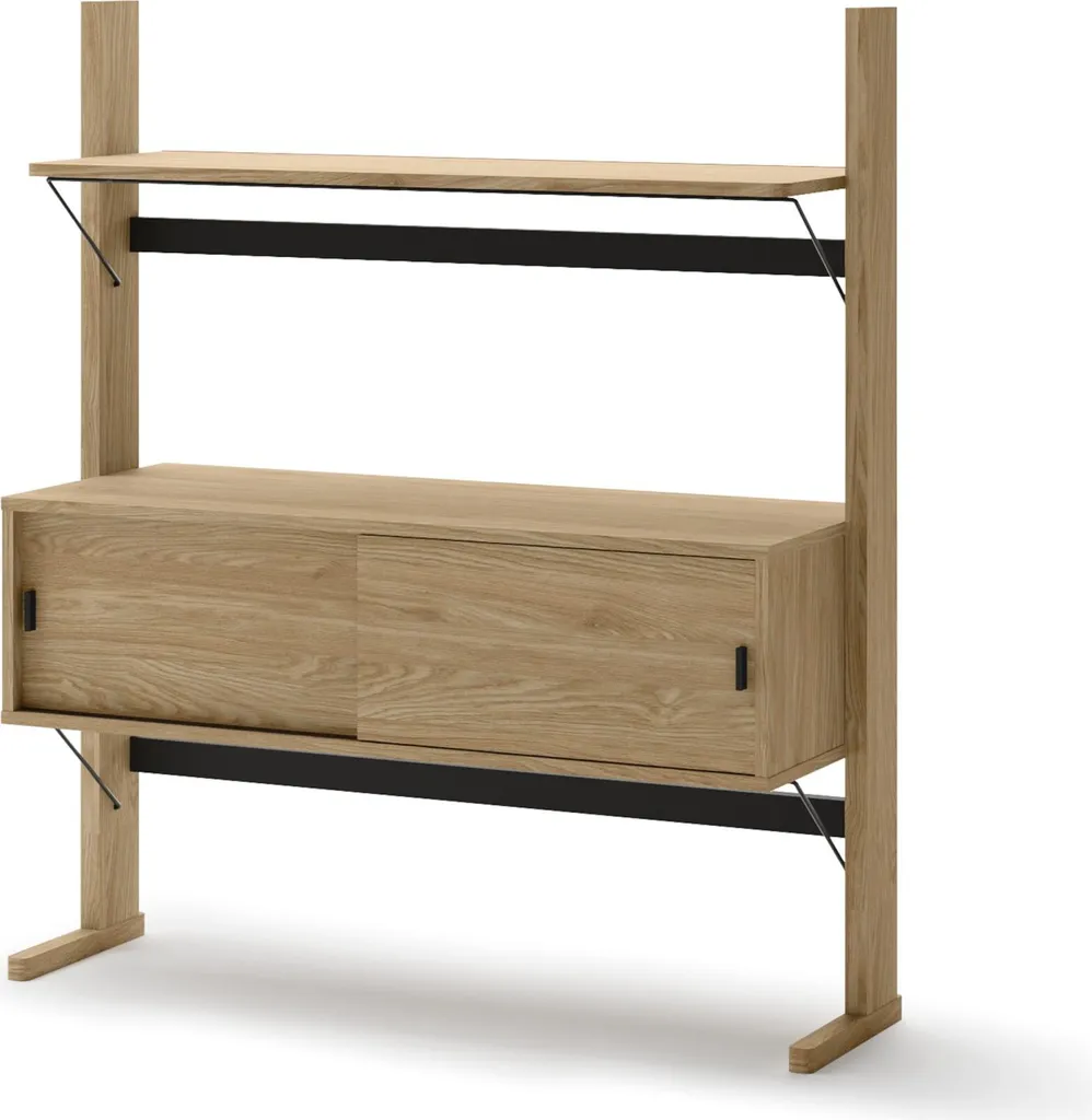Buffet Portes Coulissantes Aspect Chêne 108 cm Ollie Rangement Gain de Place