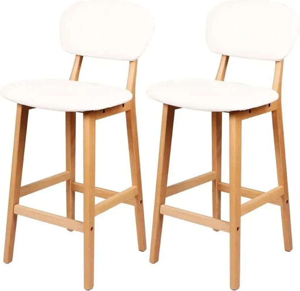 Barhocker 2er-Set - Küchen-/Tresenhocker - Kunstleder, Massivholz, Höhe 91,5 cm, Sitz 43×37,5 cm, Tragkraft 100 kg - Weiß