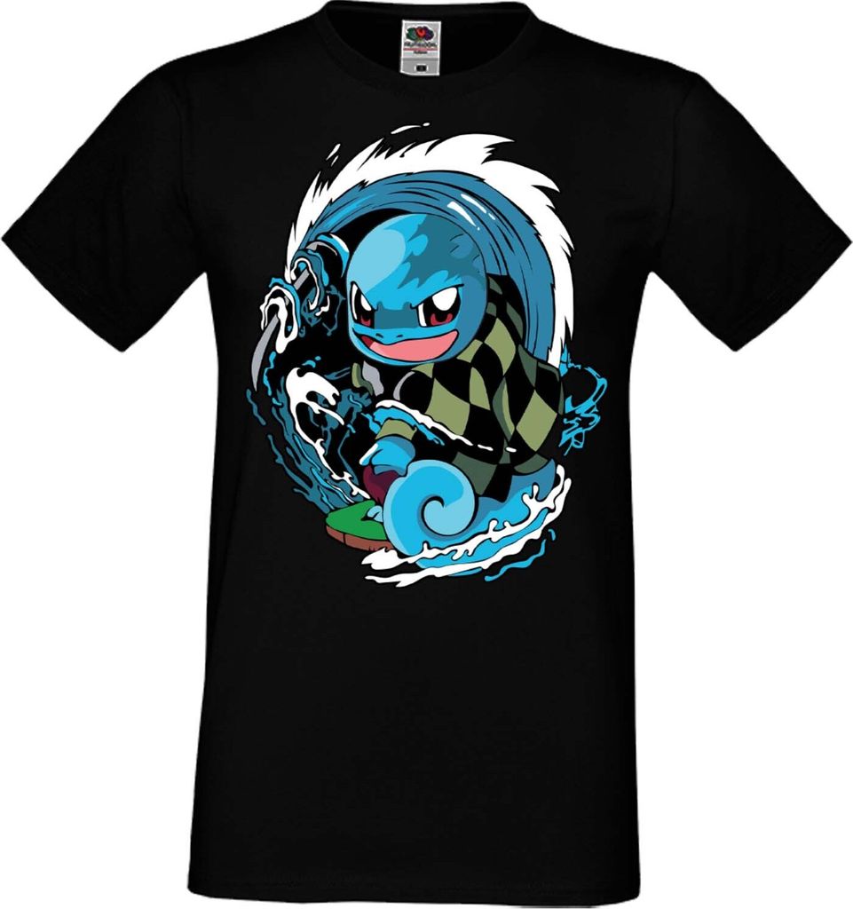 Herren T-Shirt Manga Anime Pokemon Squirtle, Man L / Schwarz
