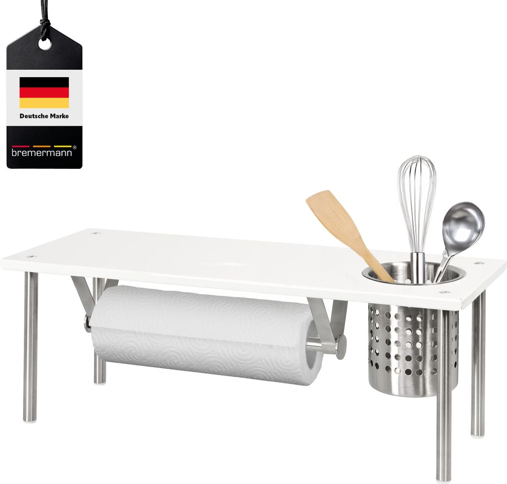 bremermann Küchenregal mit Rollenhalter und Utensilienhalter, weiß