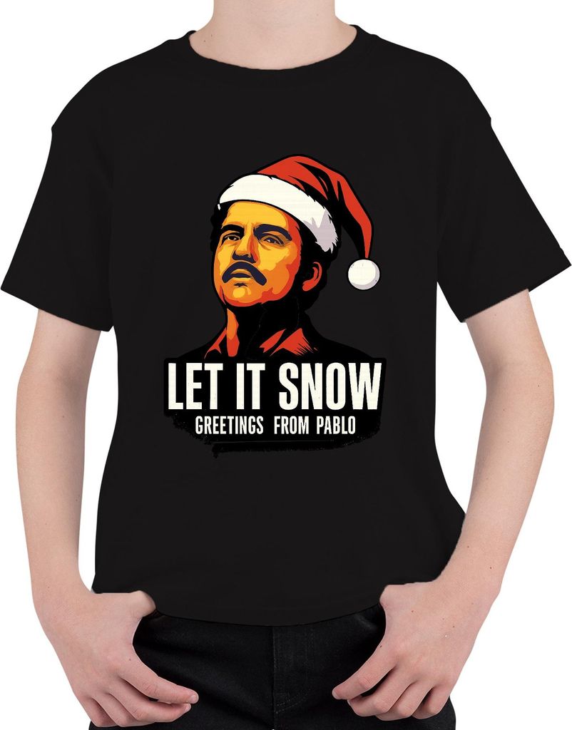 LET IT SNOW Weihnachten Santa Geschenk Pablo Wichtelgeschenk Uni Kinder T-Shirt, Schwarz, 140