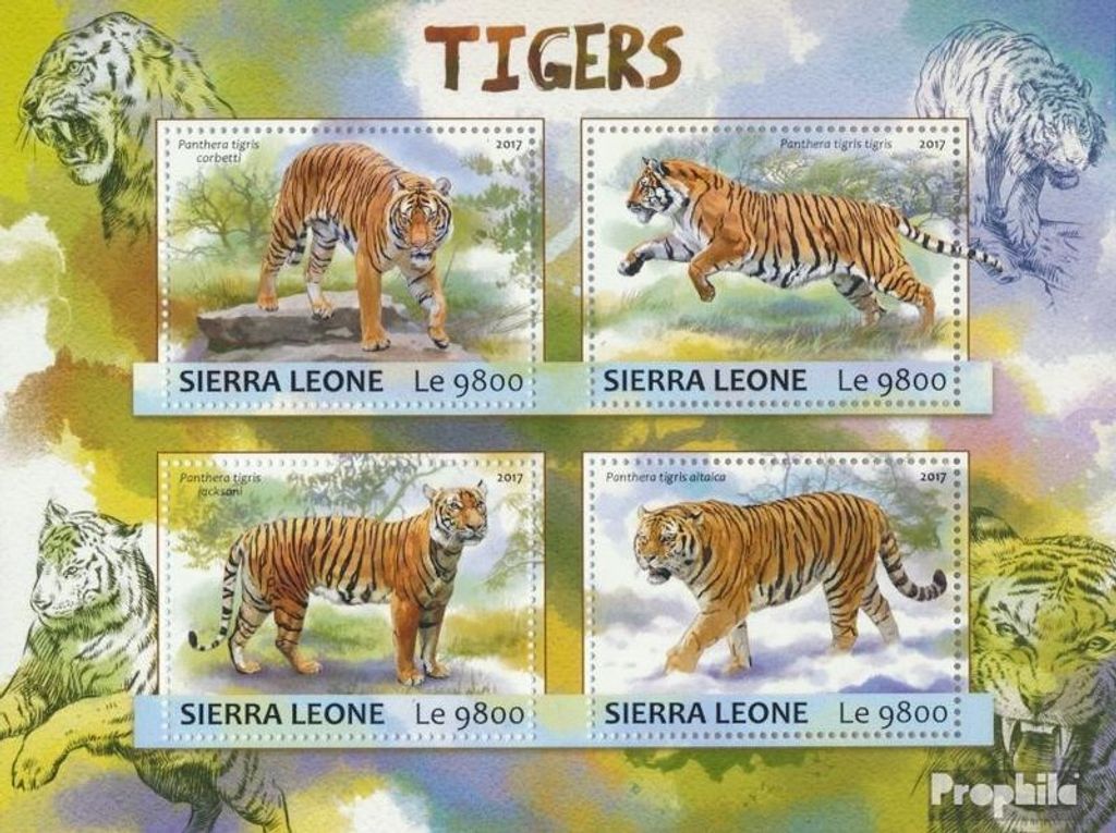 Briefmarken Sierra Leone 2017 Mi 8300-8303 Kleinbogen (kompl. Ausg.) postfrisch Tiger