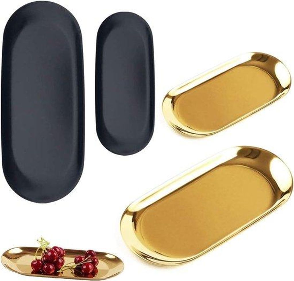 Goldene Aufbewahrungsboxen, 4 schwarze Dienstteller, Schmuckständer, Obstschale, Snackbox, 2x Gold