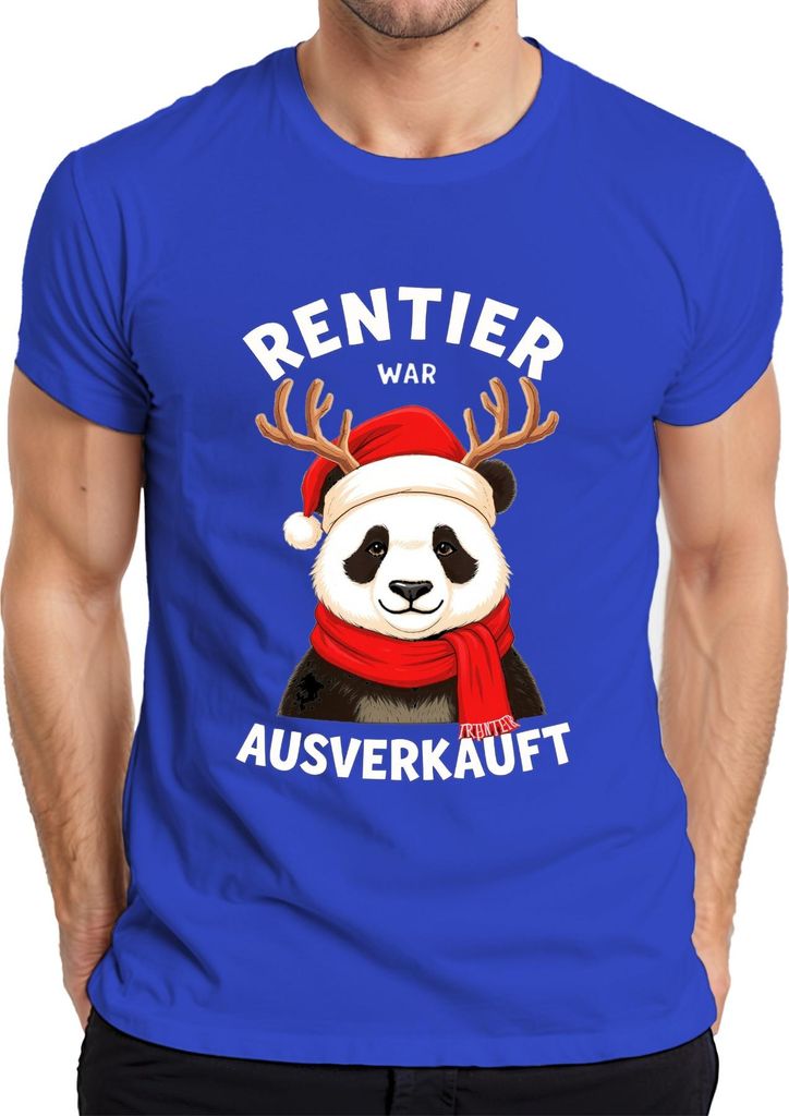 Rentier war t Panda Weihnachten lustig Geschenk Winter Herren T-Shirt, Blau, XL