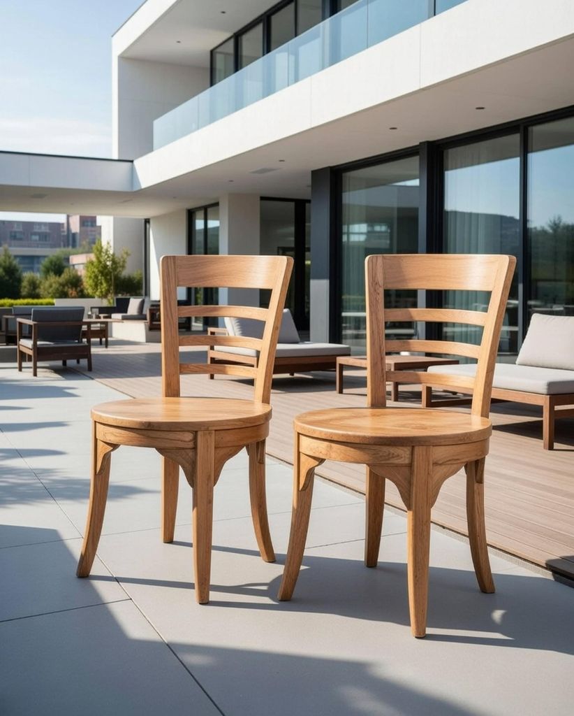 Holz Gartenstuhl mit stabiler Rückenlehne und bequemem Sitz