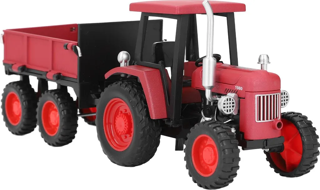 Tracteur rouge vintage avec remorque articulée - Modèle 4 roues XL