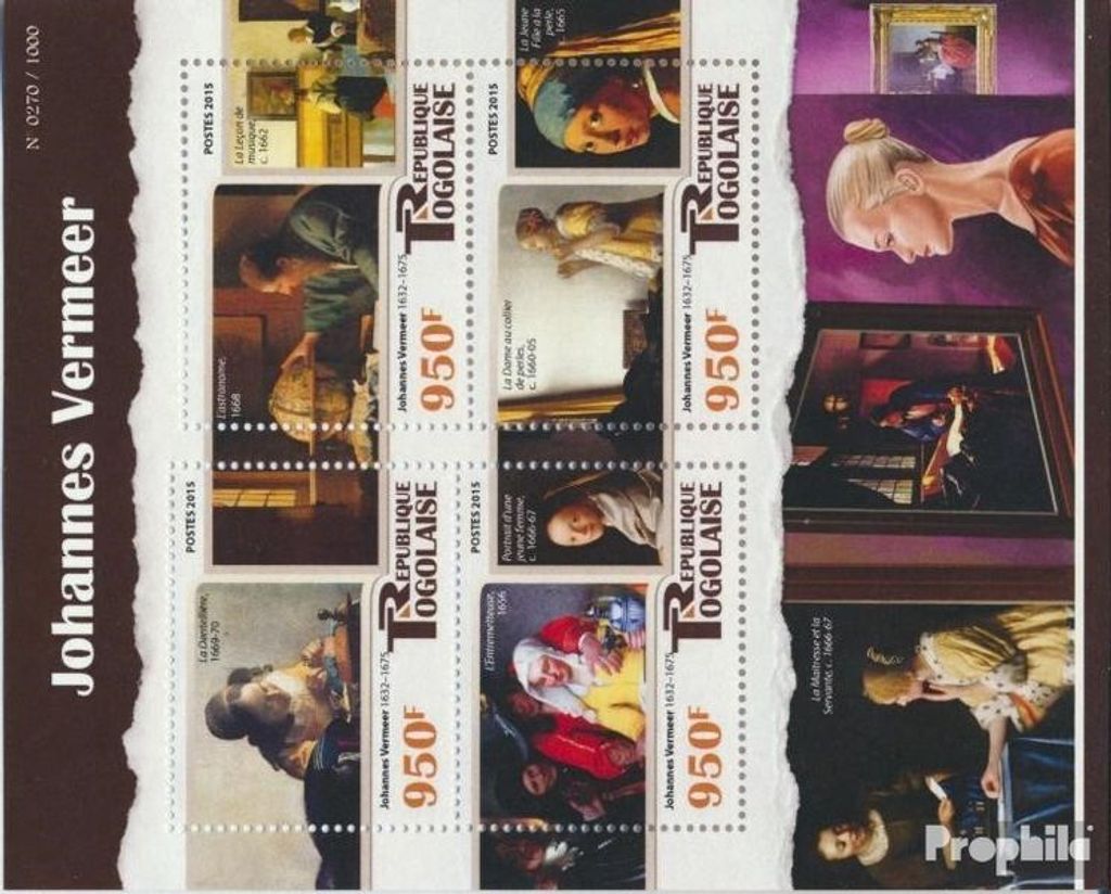 Briefmarken Togo 2015 Mi 7058-7061 Kleinbogen (kompl. Ausgabe) postfrisch Johannes Vermer