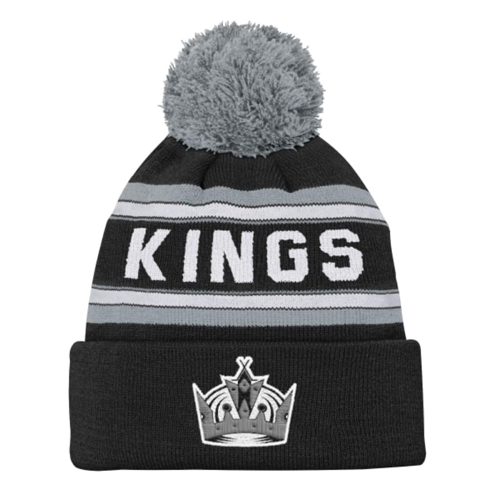 NHL Jacquard Mütze Junior, schwarz, Los Angeles Kings Grafik, mit Bündchen und Bommel, Einheitsgröße