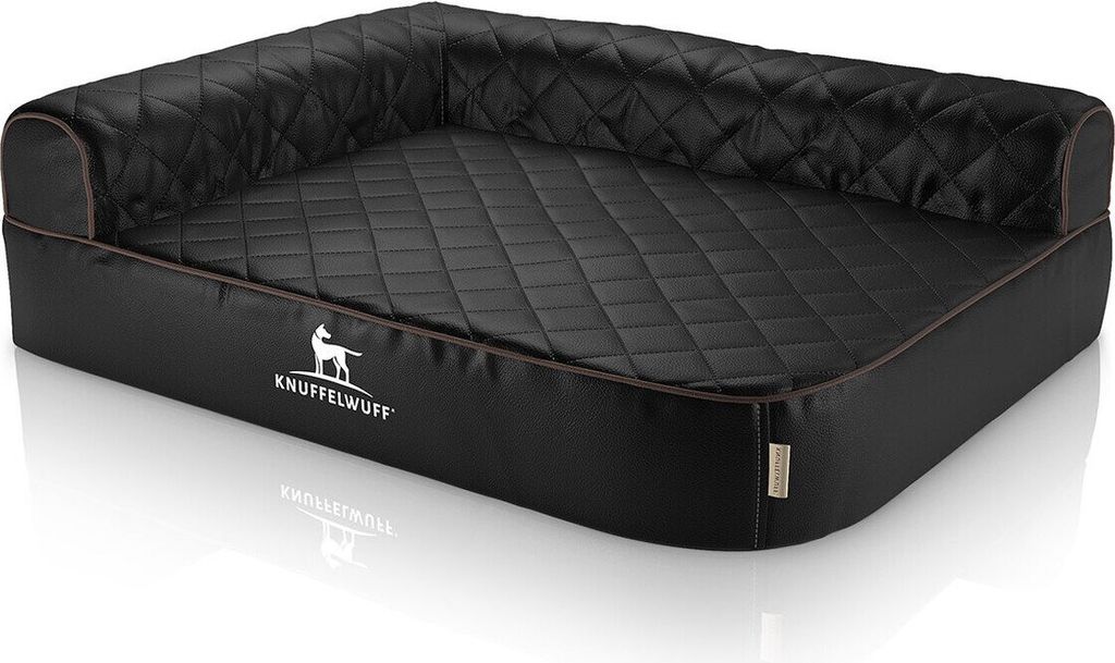 Orthopädisches Eck-Hundebett Winslow aus laser-gestepptem Kunstleder XL Lehne Links schwarz