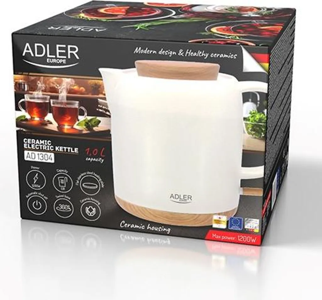 Bouilloire Électrique Adler AD 1304 en Céramique Blanche 1200W 1L
