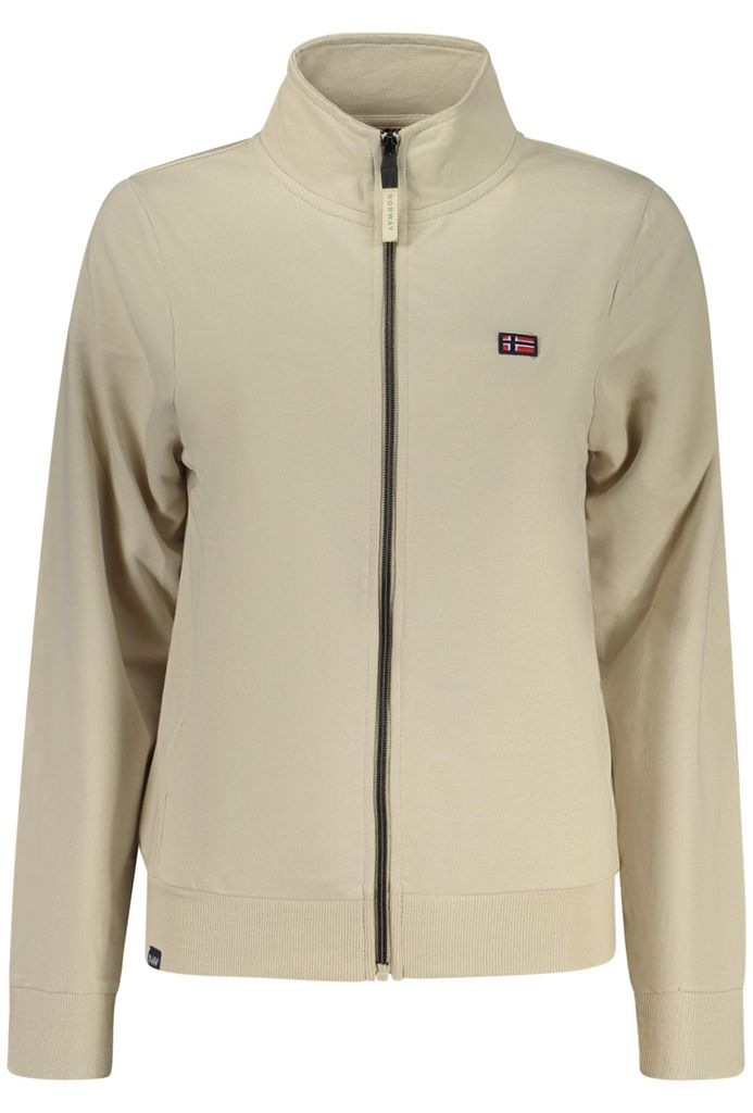 Beige Damen Sweatjacke mit Reißverschluss und Applikation