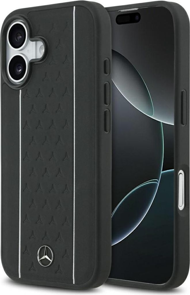 Hülle Mercedes Leather Star Pattern Stripes MagSafe do iPhone 17 schwarz