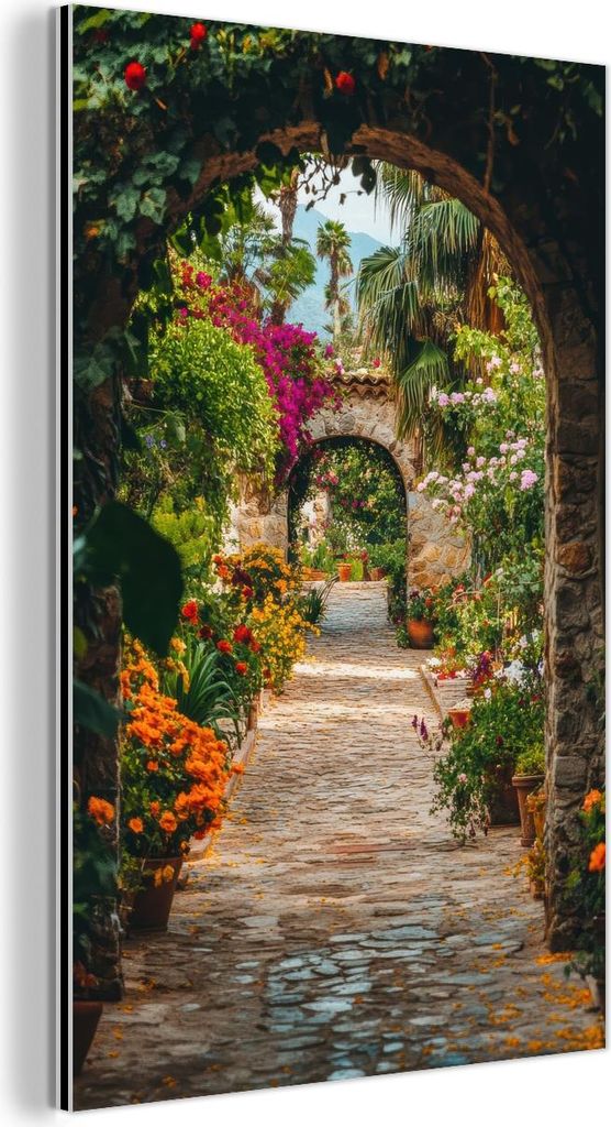 MuchoWow Wanddekoration Metall Metallbild Wandkunst 80x120 cm Durchsichtig - Blumen - Tor - Steine MuchoWow Aluminium Gemälde - Bilder