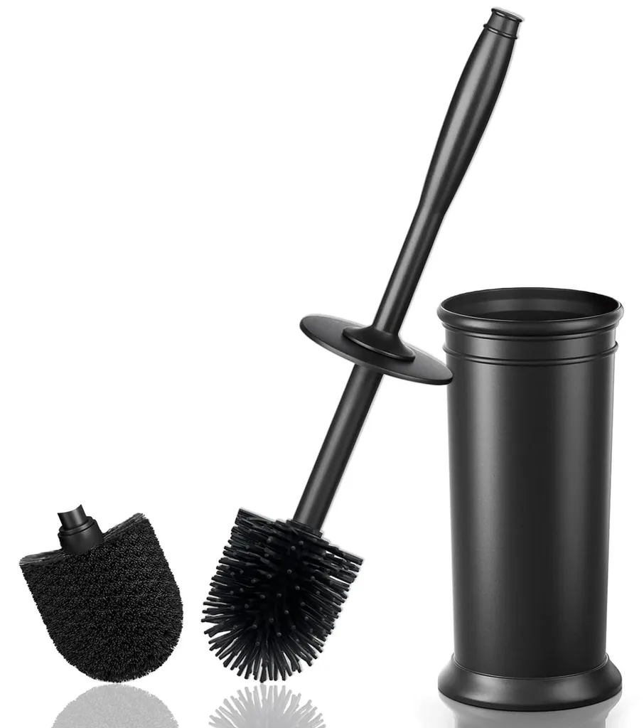 Brosse de toilettes noire pour salle de bains avec support compact
