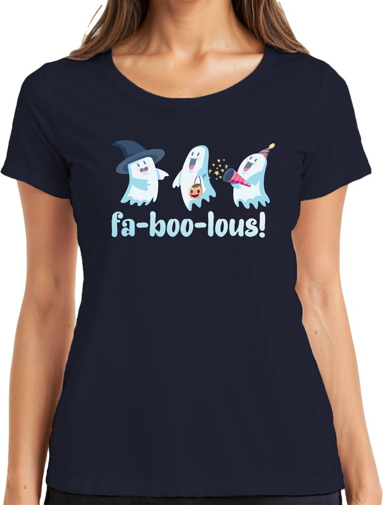 fa-boo-lous! süße Geister Halloween Kinder Party Kostüm Niedlich Damen T-Shirt, Navy, XL