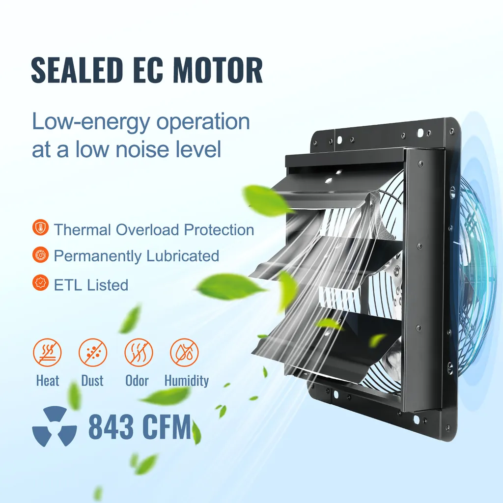 Ventilatore di scarico VEVOR, 254 mm, regolatore temperatura-umidità, motore EC, 843 CFM, ventilatore a parete con controllo della velocità per montaggio a parete, ventilazione e raffreddamento per serre, garage, capannoni - 4
