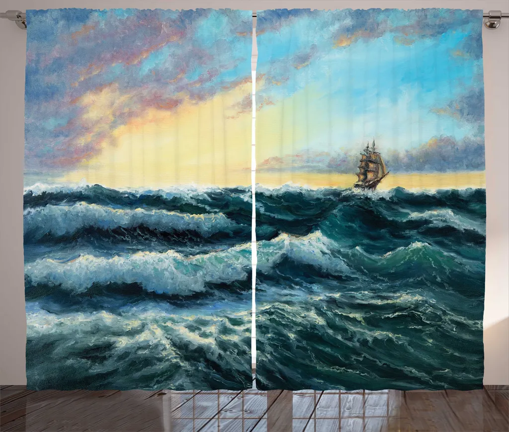 ABAKUHAUS Rideau Rustique Bateau en Mer Multicolore - 280 x 225 cm
