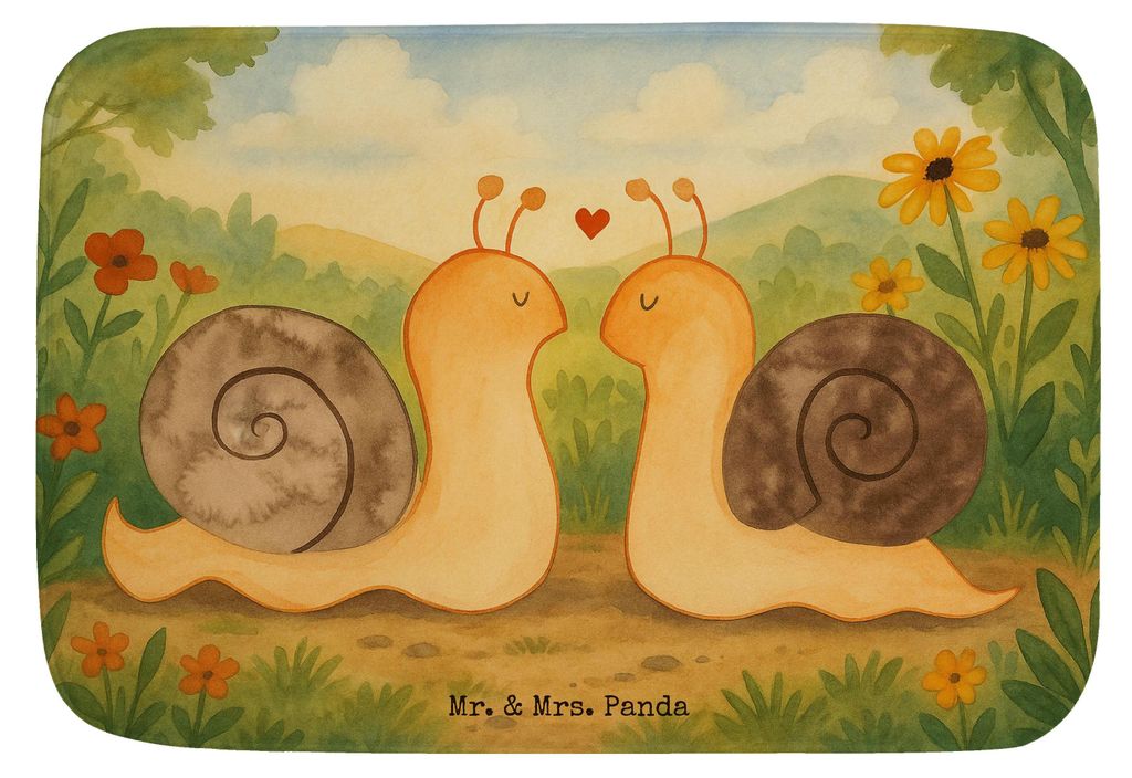 Mr. & Mrs. Panda Badteppich Schnecken Liebe Design - Weiß - Geschenk, Zufrieden, Duschvorleger, Paar, glücklich, Große, Jahrestag, Badvorleger, ...