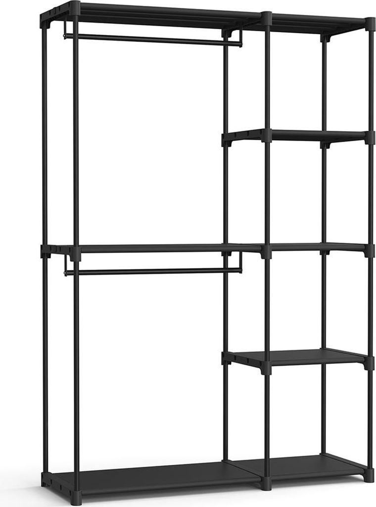 Offener Kleiderschrank mit Kleiderstangen, 43 x 124 x 182 cm, schwarz