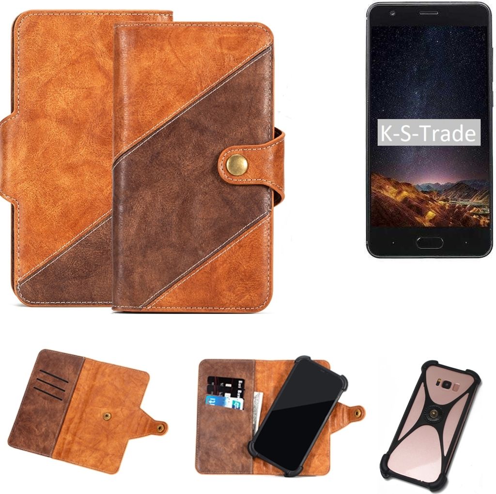 K-S-Trade Handy-Hülle Schutz-Hülle Bookstyle Case Wallet-Case kompatibel mit Doogee X20 Handy Cover Bumper Kantenschutz Smartphone dunkelbraun braun