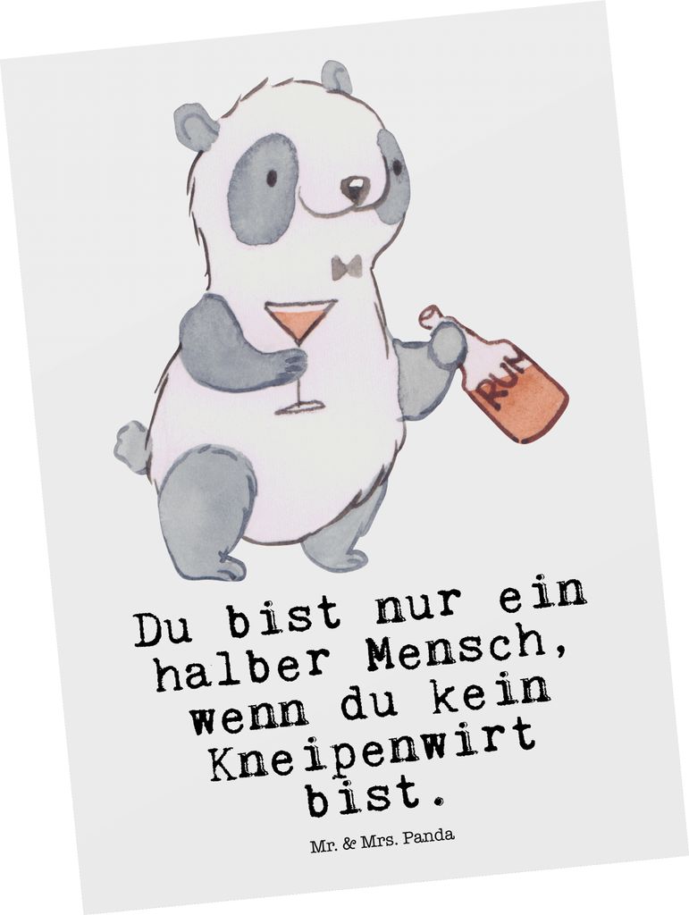 Mr. & Mrs. Panda Postkarte Kneipenwirt Herz - Weiß - Geschenk, Bar, Postkarten, Ansichtskarten, Grußkarte, Ansichtskarte, Rum, Kneipe, einzelkart...