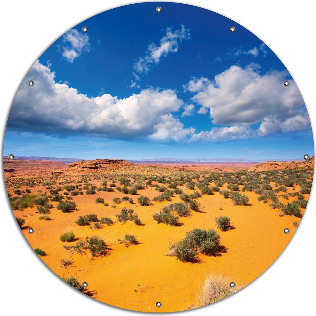Wallario rundes Outdoor-Poster für Garten oder Balkon, Motiv Wüste in Arizona - blauer Himmel mit Wolken I, 120 cm Durchmesser