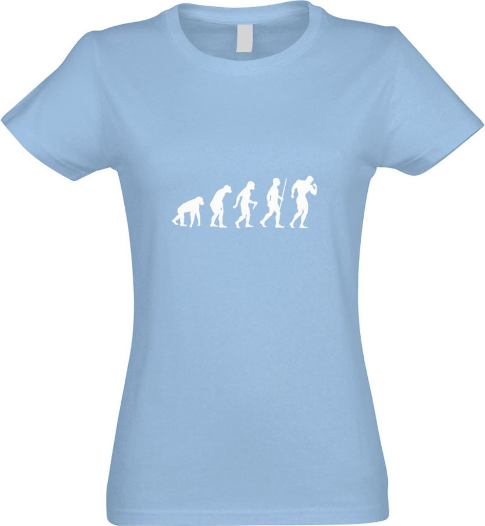 Kiwistar - T-Shirt tailliert - Damen - himmelblau - Bodybuilding Evolution - mit Motiv Bedruckt - Funshirt Design - Sport - Freizeit - Damen - XL