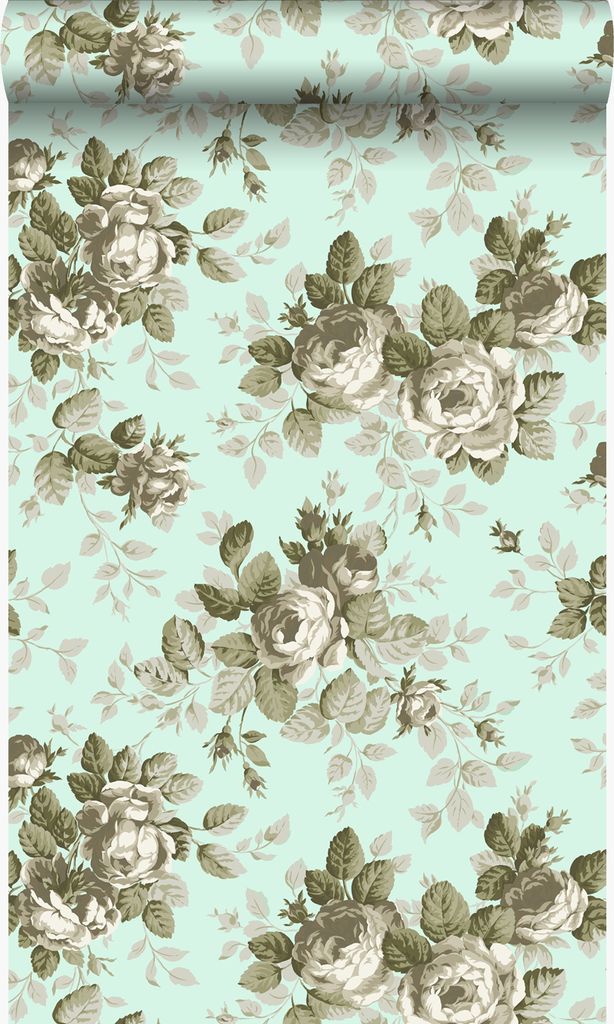 Origin Wallcoverings Tapete Rosen Meeresgrün 53 cm x 10.05 m