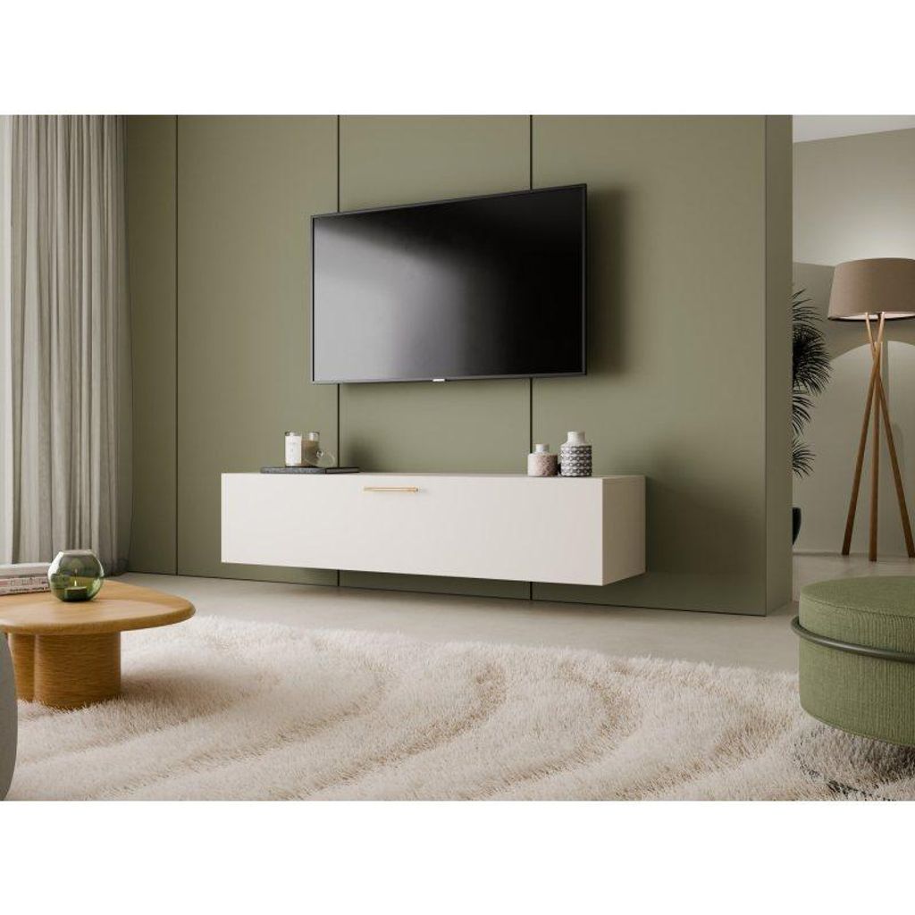 MONCLERO GF1 | TV Lowboard SANTI 3R Kaschmir Matt Goldene Relinggriffe Modern Hängend